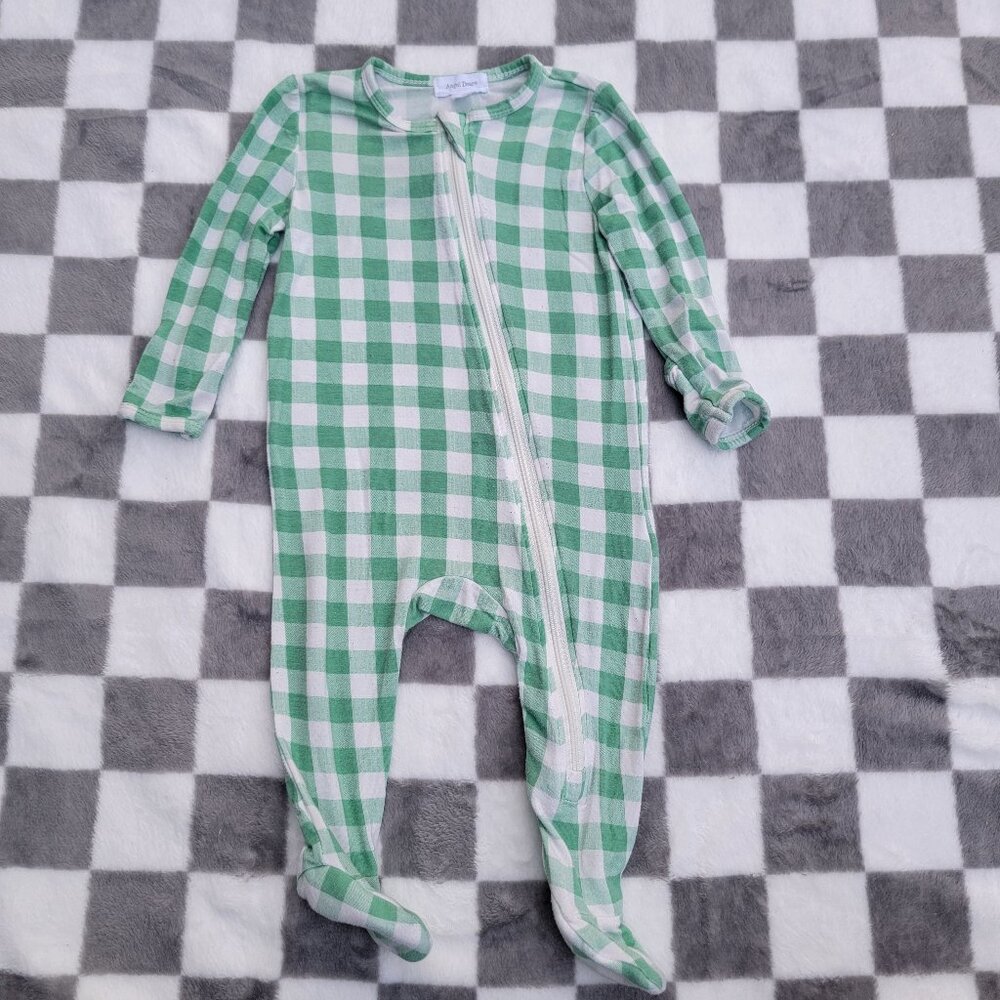 Angel Dear Bamboo Green Plaid Footie Romper Size 3-6m
